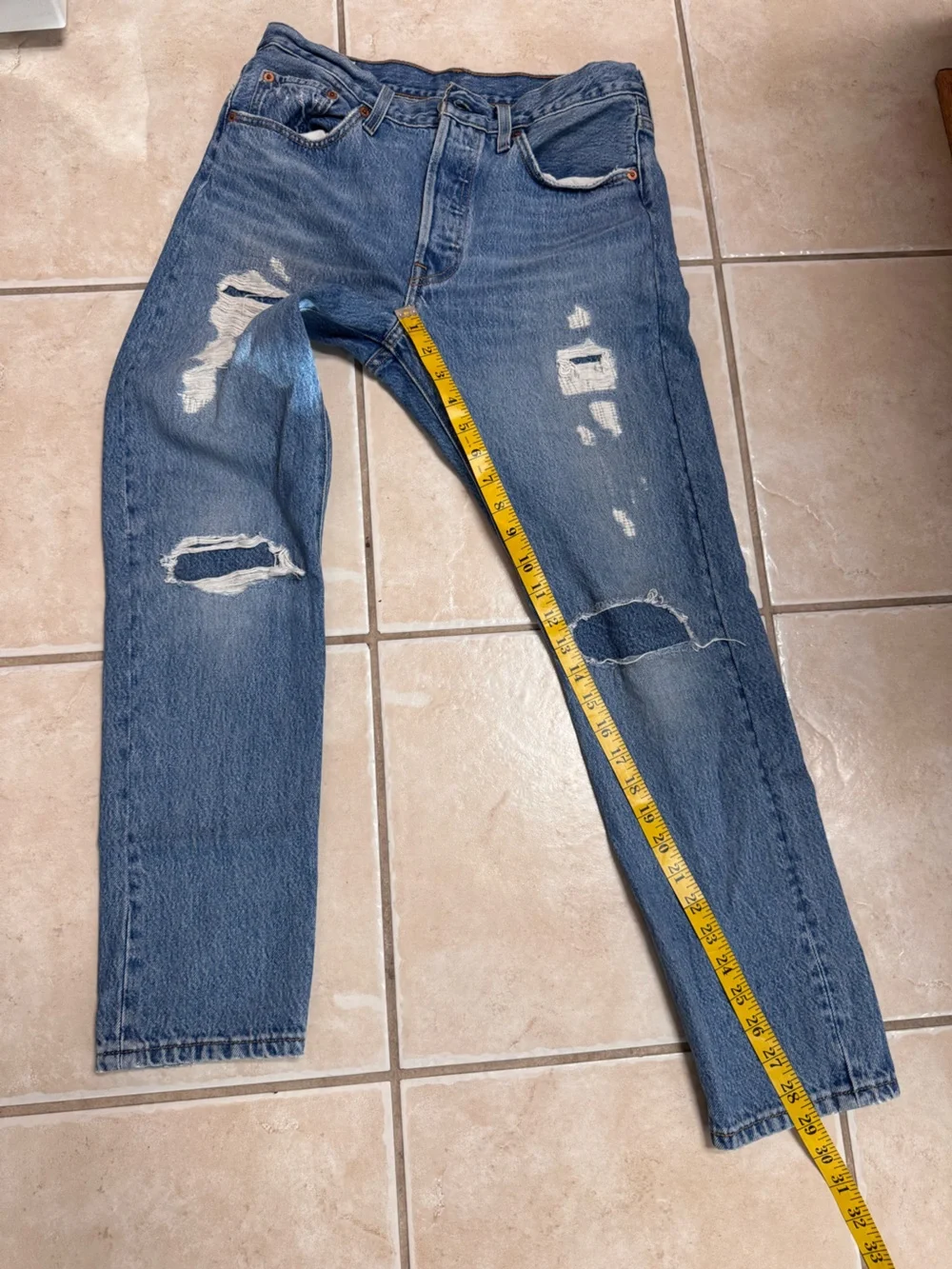 Levi’s 501 Skinny Men's Distressed Blue Denim Jeans - Classic Ripped Style